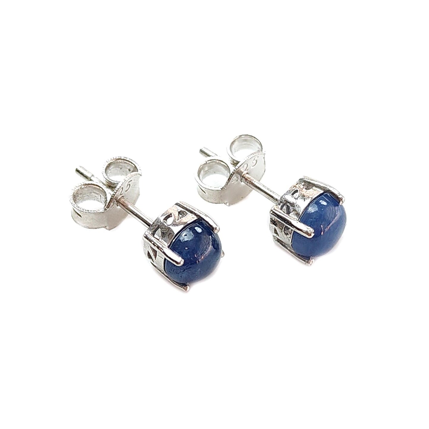 Blue Sapphire Plain Silver Earring: 1.95gms Natural Untreated Sapphire Round 925 Sterling Silver Prong Set Push Back Stud Earring 0.75"