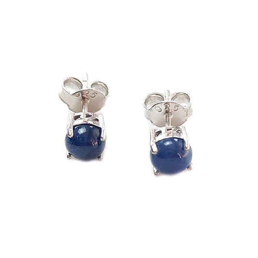 Blue Sapphire Plain Silver Earring: 1.95gms Natural Untreated Sapphire Round 925 Sterling Silver Prong Set Push Back Stud Earring 0.75"