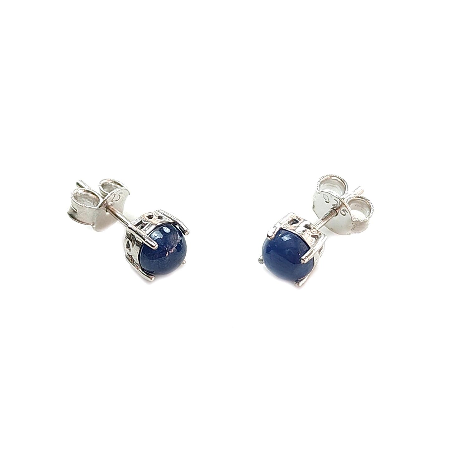 Blue Sapphire Plain Silver Earring: 1.95gms Natural Untreated Sapphire Round 925 Sterling Silver Prong Set Push Back Stud Earring 0.75"