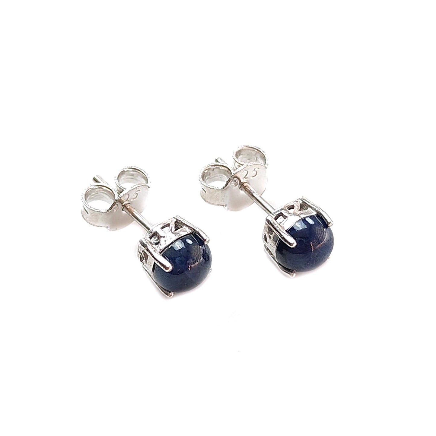 Blue Sapphire Plain Silver Earring: 2.00gms Natural Untreated Sapphire Round 925 Sterling Silver Prong Set Push Back Stud Earring 0.75"