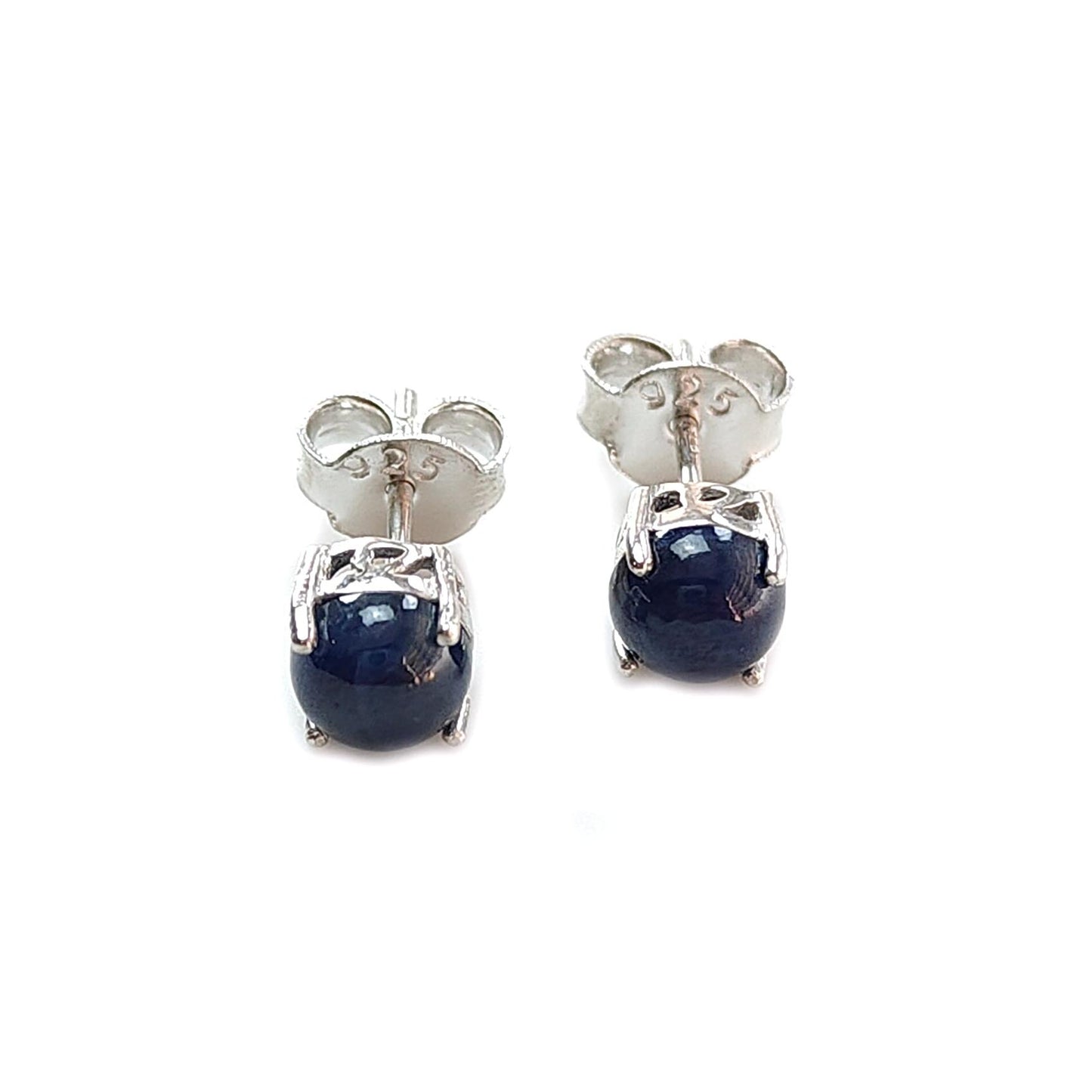 Blue Sapphire Plain Silver Earring: 2.00gms Natural Untreated Sapphire Round 925 Sterling Silver Prong Set Push Back Stud Earring 0.75"