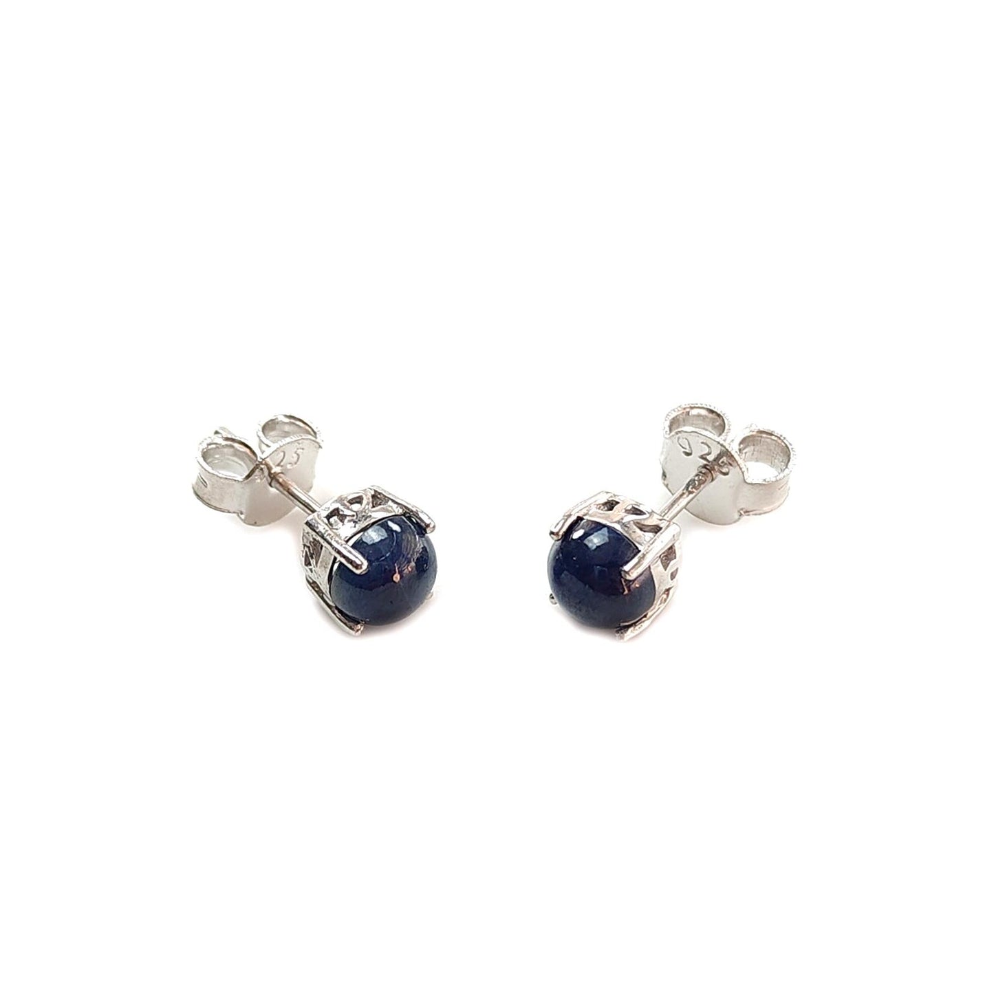 Blue Sapphire Plain Silver Earring: 2.00gms Natural Untreated Sapphire Round 925 Sterling Silver Prong Set Push Back Stud Earring 0.75"