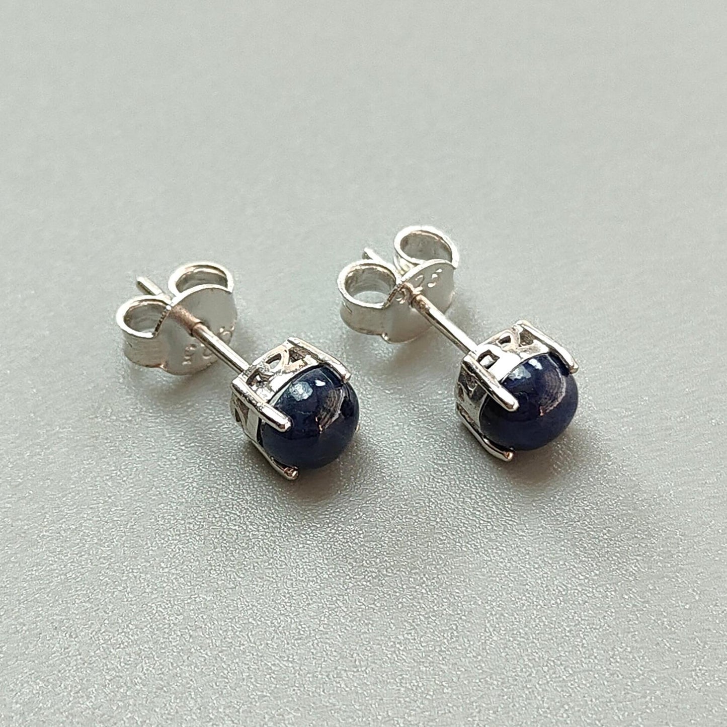 Blue Sapphire Plain Silver Earring: 2.00gms Natural Untreated Sapphire Round 925 Sterling Silver Prong Set Push Back Stud Earring 0.75"