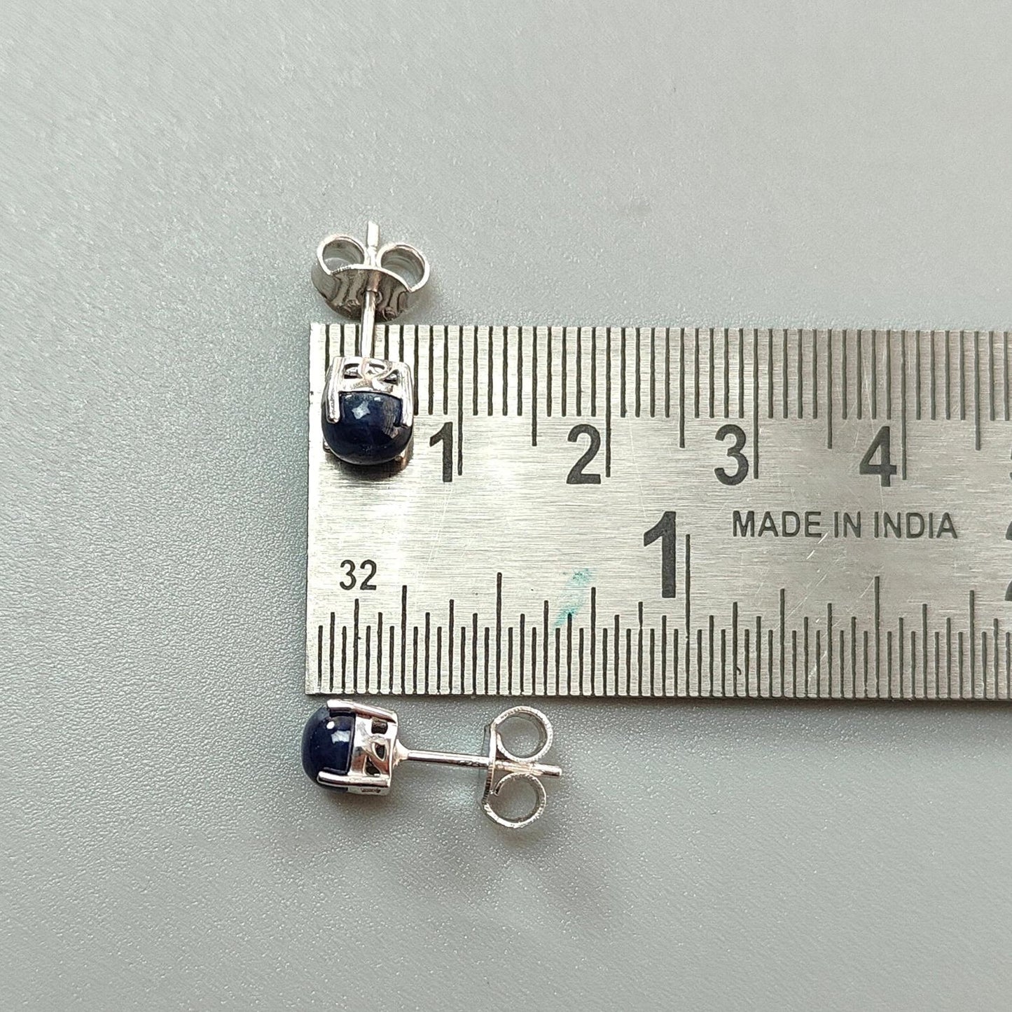 Blue Sapphire Plain Silver Earring: 2.00gms Natural Untreated Sapphire Round 925 Sterling Silver Prong Set Push Back Stud Earring 0.75"