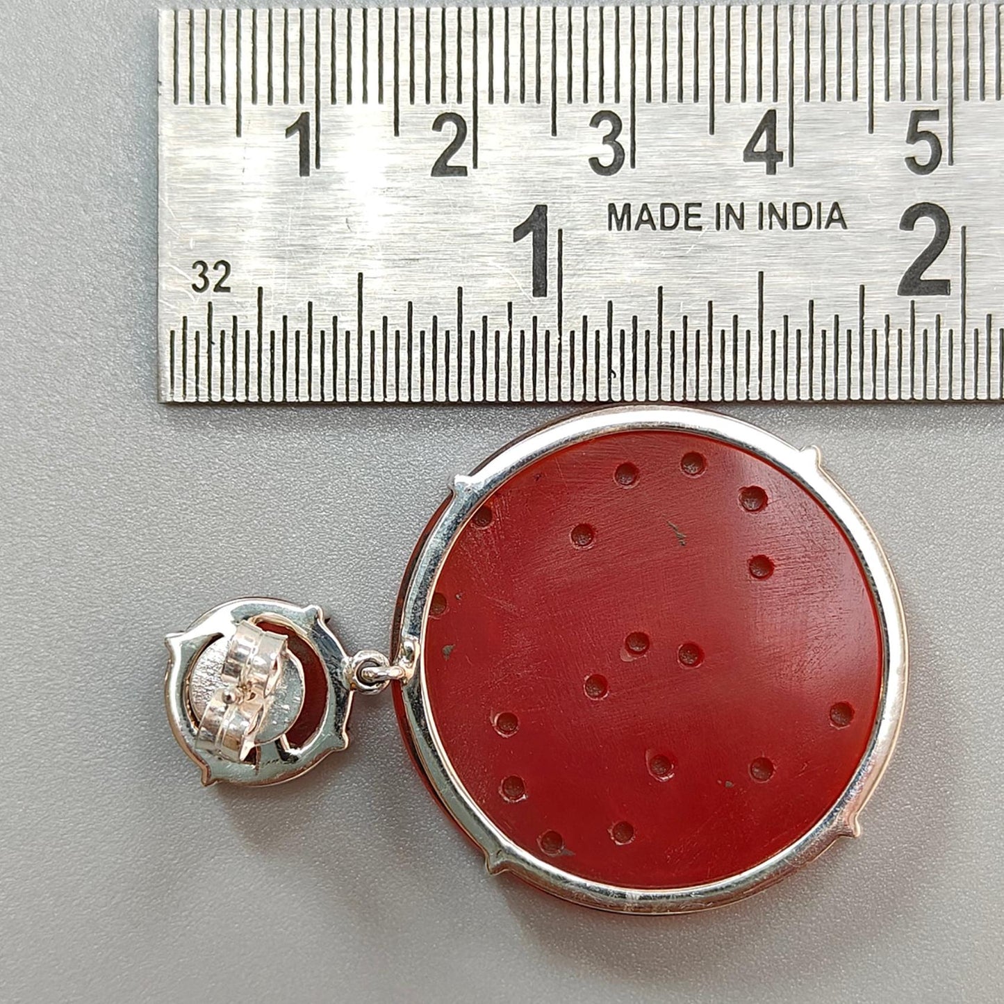 Orange Onyx Carving Silver Earring: 18.12gms Natural Onyx Gemstone Round Shape Hand Carved 925 Sterling Silver Prong Set Stud Push Back Earring 2.00"