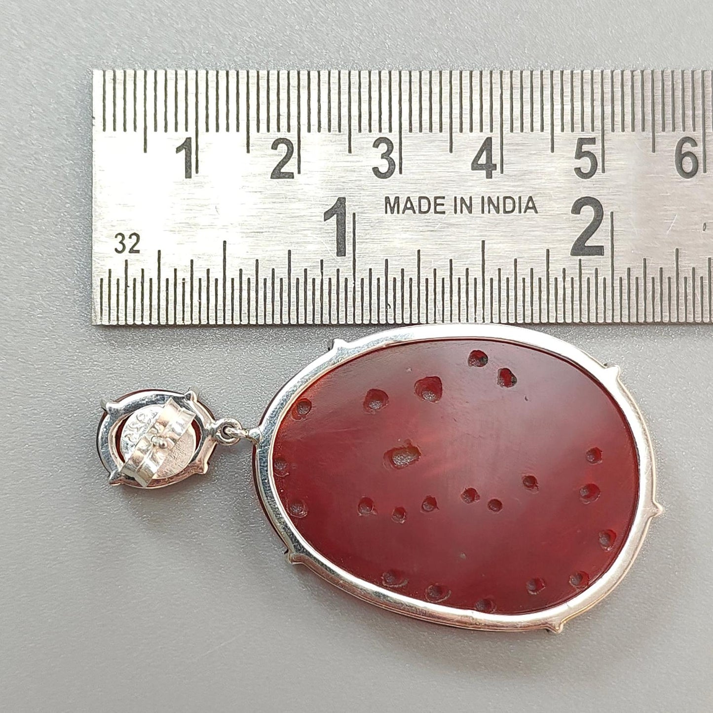 Orange Onyx Carving Silver Earring: 19.69gms Natural Onyx Gemstone Oval Shape Hand Carved 925 Sterling Silver Prong Set Stud Push Back Earring 2.00"