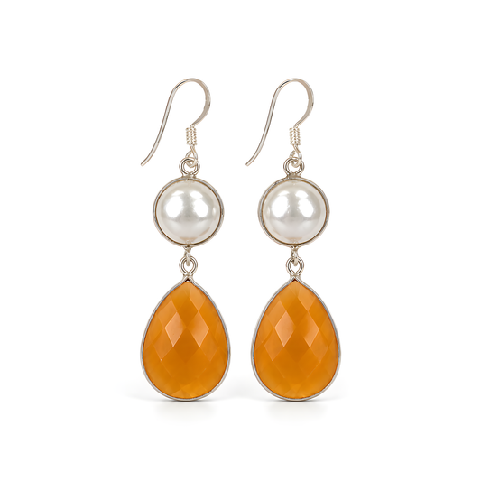 Pearl, Rhinestone Gemstone Silver Earring