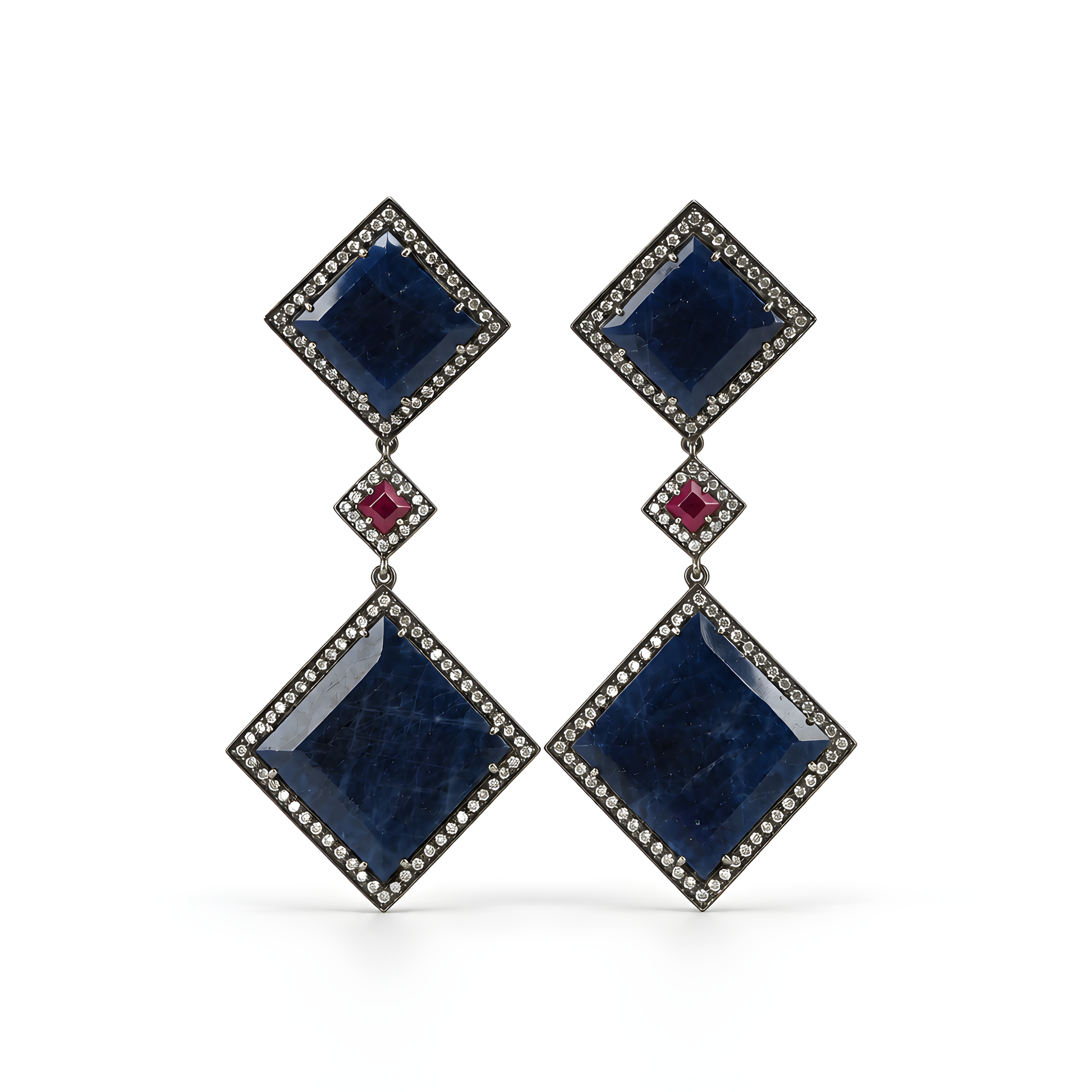 Sapphire, Ruby Gemstone CZ Silver Earring