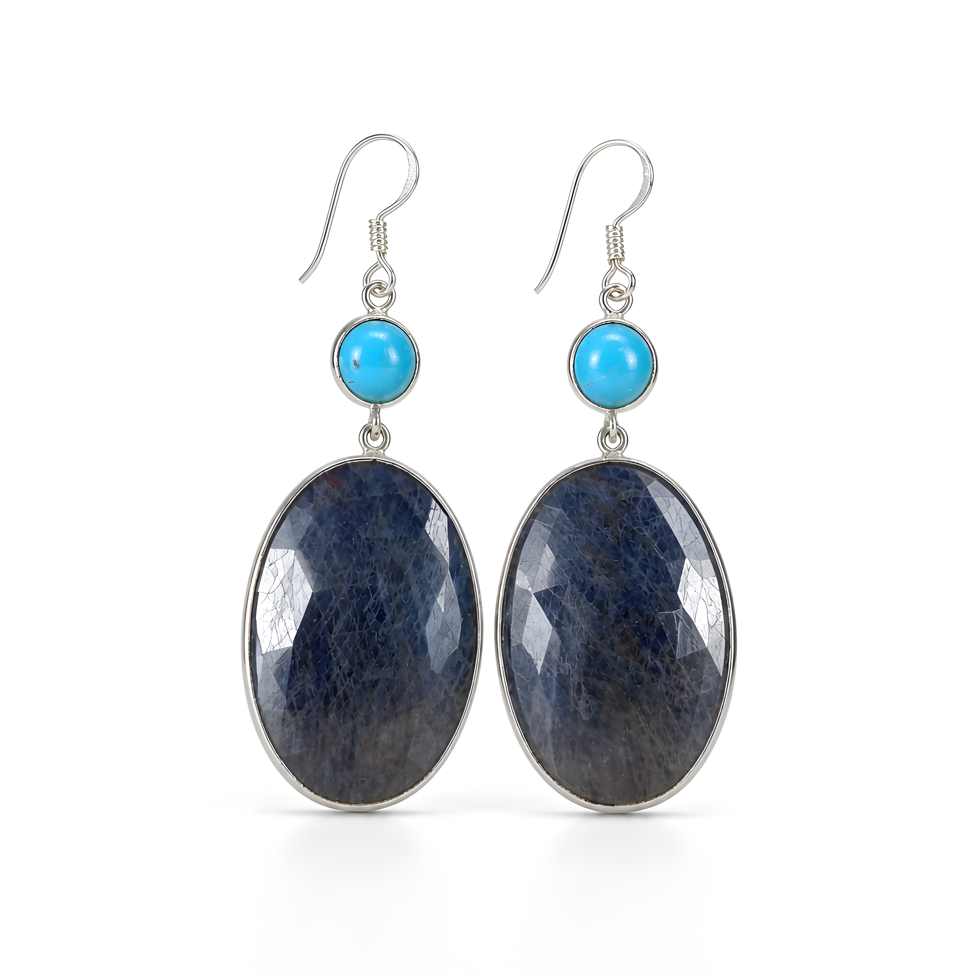 Sapphire, Turquoise Gemstone Silver Earring