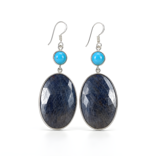 Sapphire, Turquoise Gemstone Silver Earring