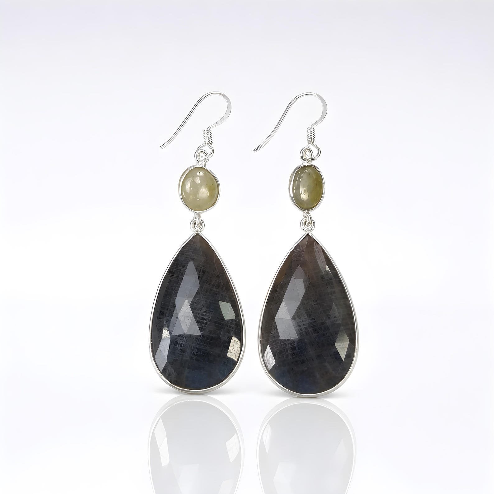 Multi Sapphire Gemstone Silver Earrng