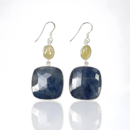 Muti Sapphire GEmstone Silver Earring