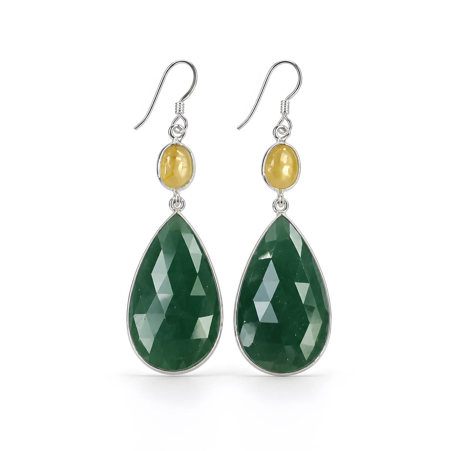 Quartzite & Sapphire Gemstone Silver Earring