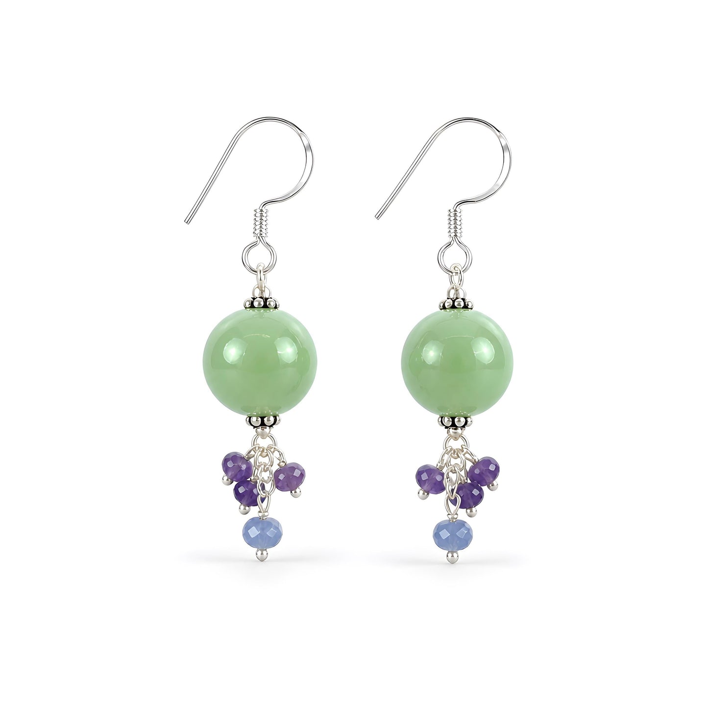 Serpentine Sapphire Beads Silver Earring
