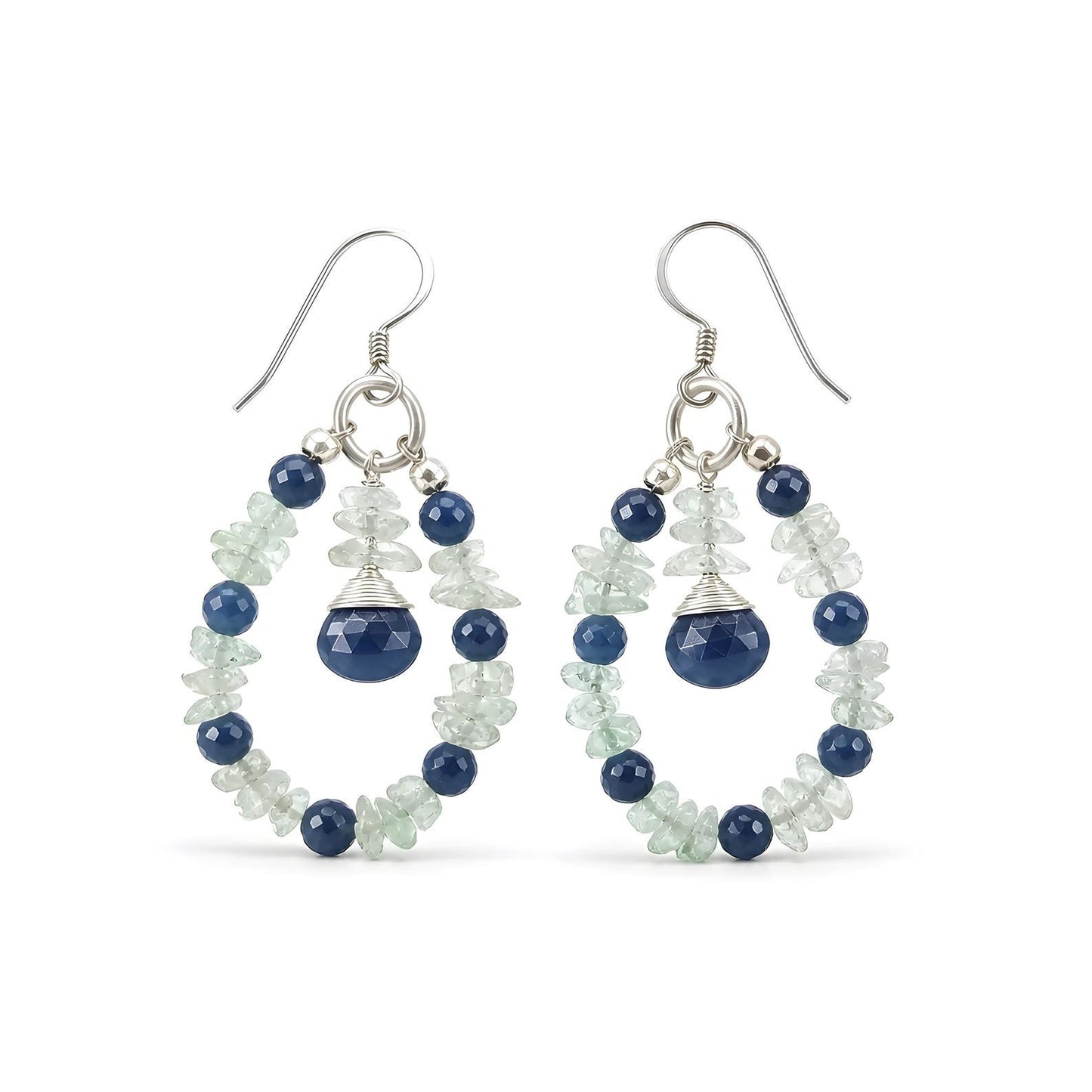 Sapphire, Emerald Beads Silver Earring