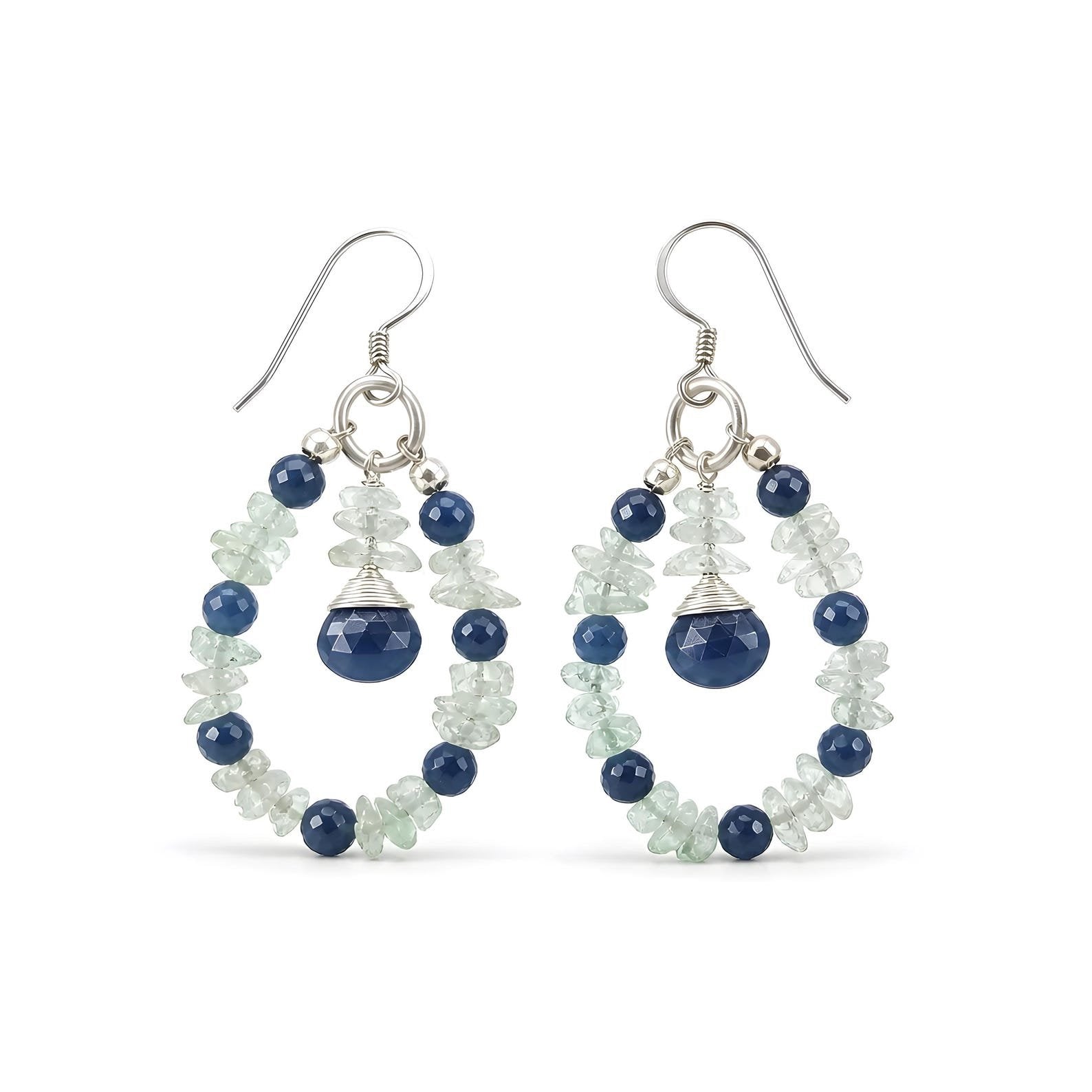 Sapphire, Emerald Beads Silver Earring