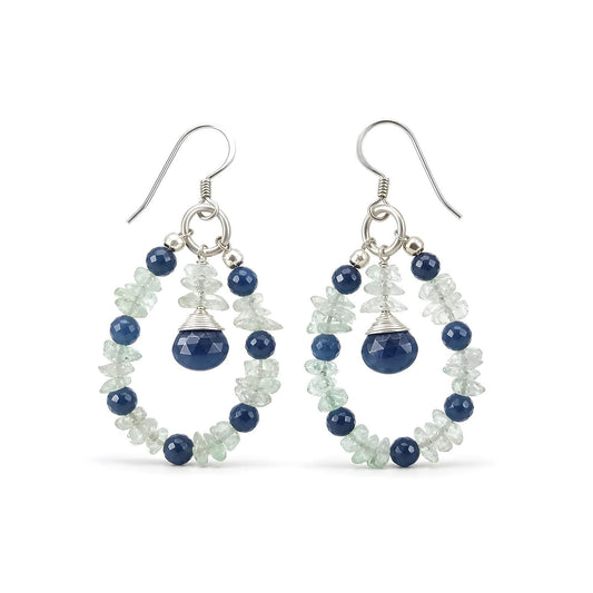 Sapphire, Emerald Beads Silver Earring