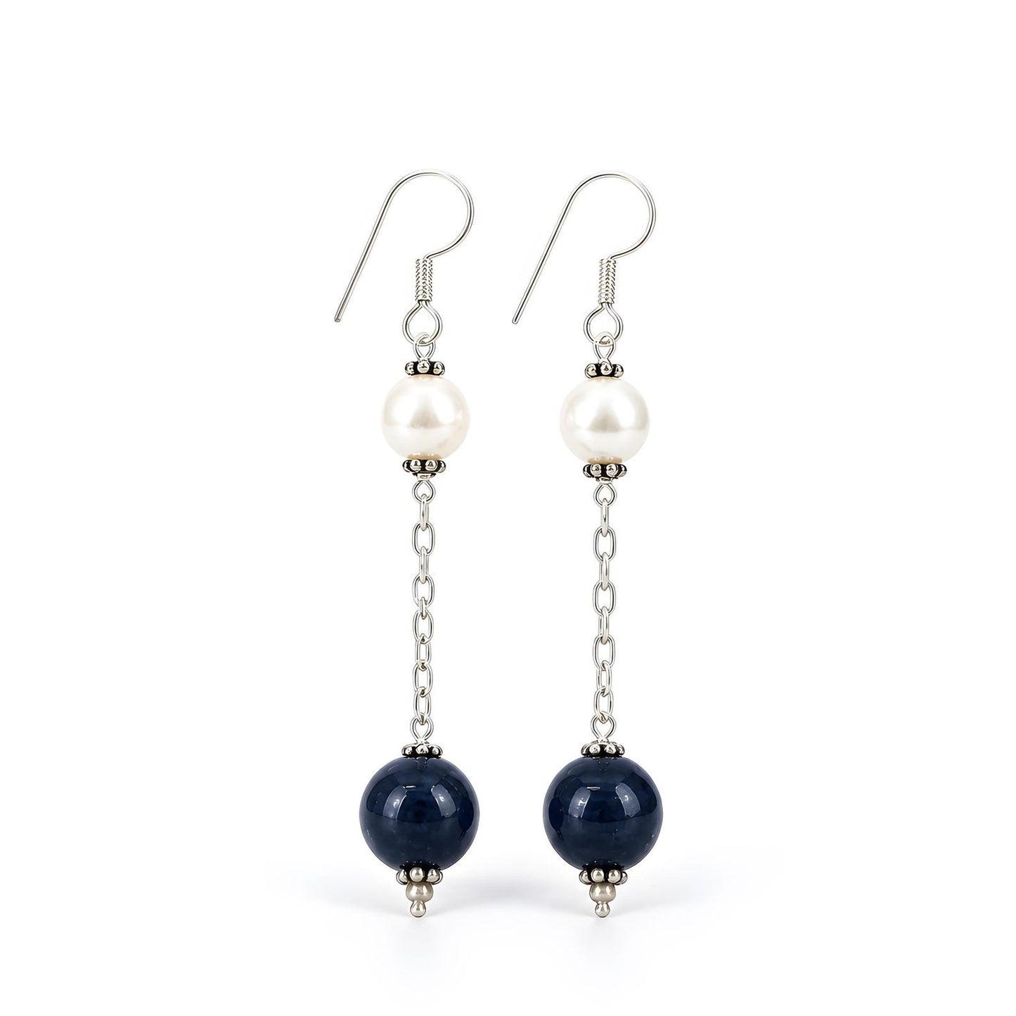 Sapphire Pearl Beads Silver Earring