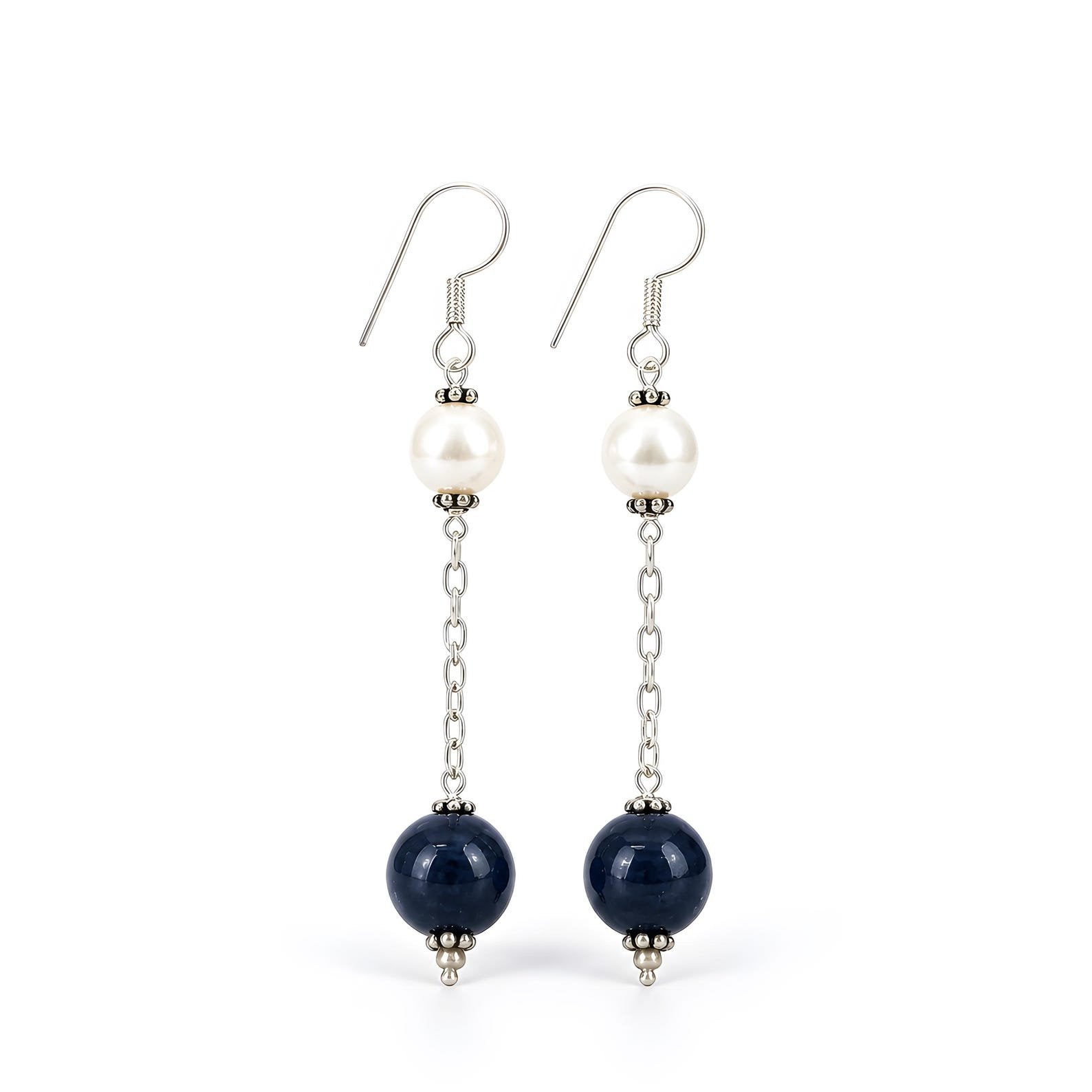 Sapphire Pearl Beads Silver Earring