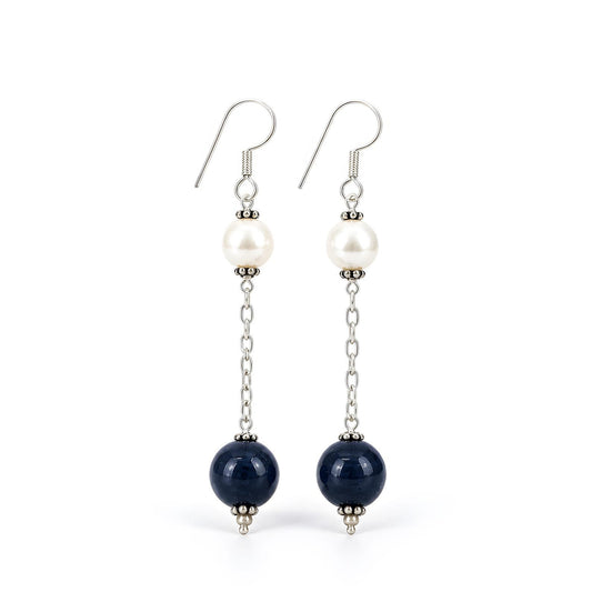 Sapphire Pearl Beads Silver Earring
