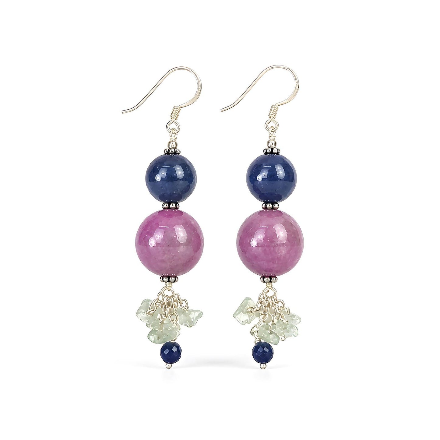 ruby sapphire plain beads silver earring