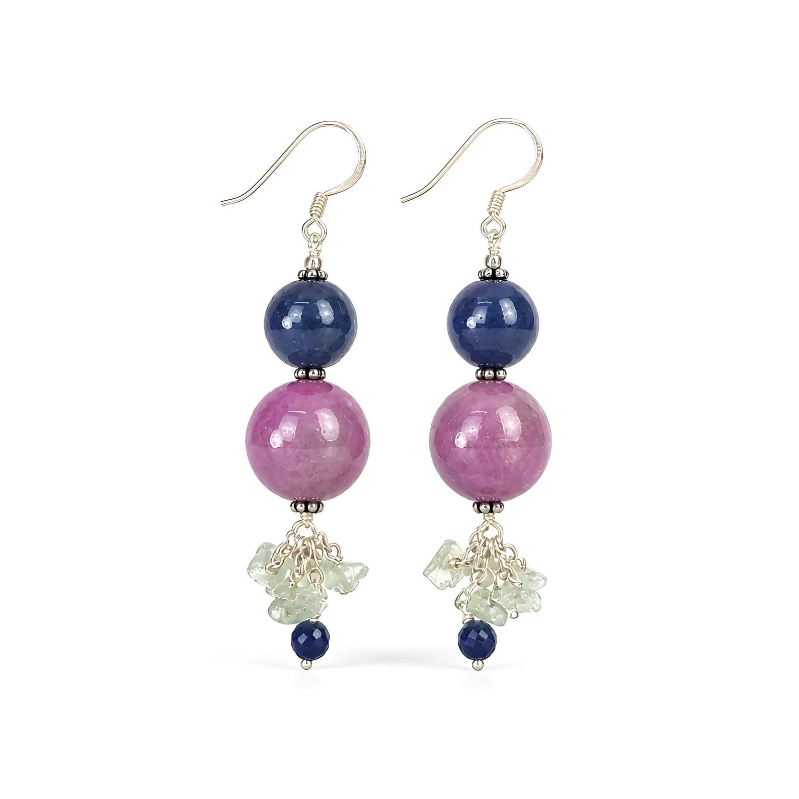 ruby sapphire plain beads silver earring