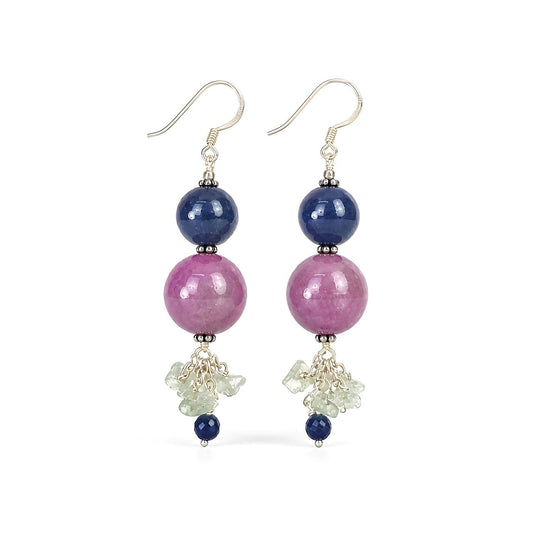 ruby sapphire plain beads silver earring
