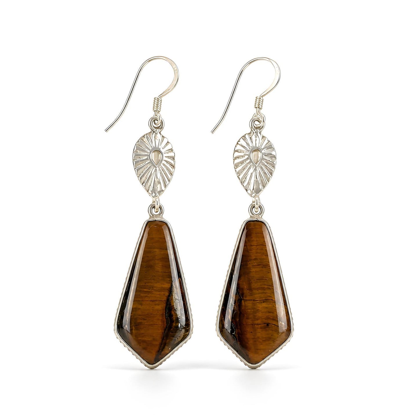 tiger eye gemstone fancy shape silver earring