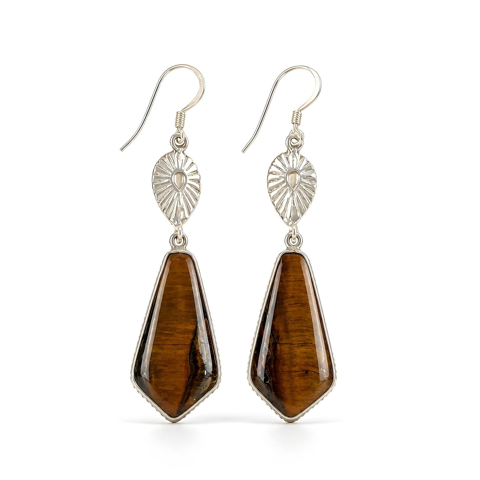 tiger eye gemstone fancy shape silver earring