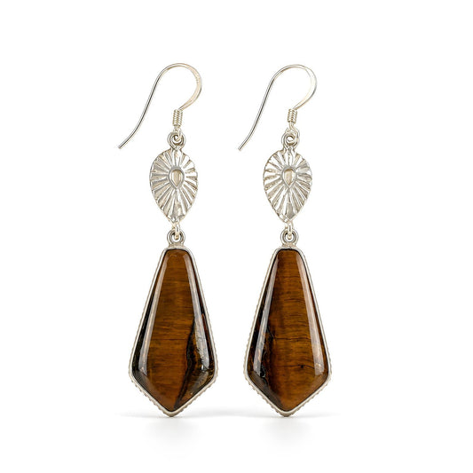tiger eye gemstone fancy shape silver earring