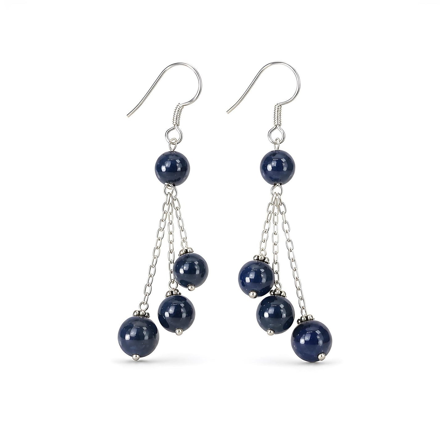 Blue Sapphire Beads Silver Earring