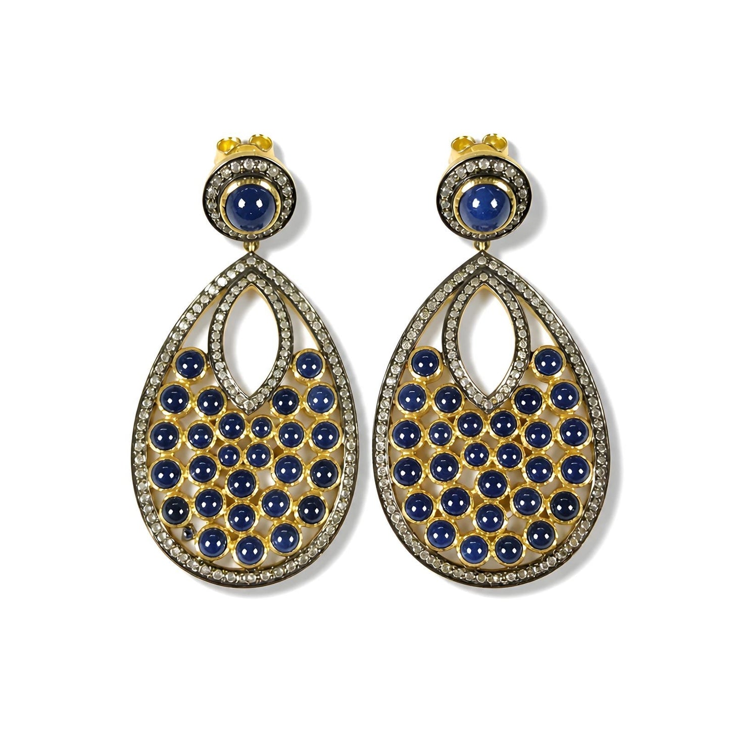 Blue Sapphire, Diamond Gemstone Silver Earring