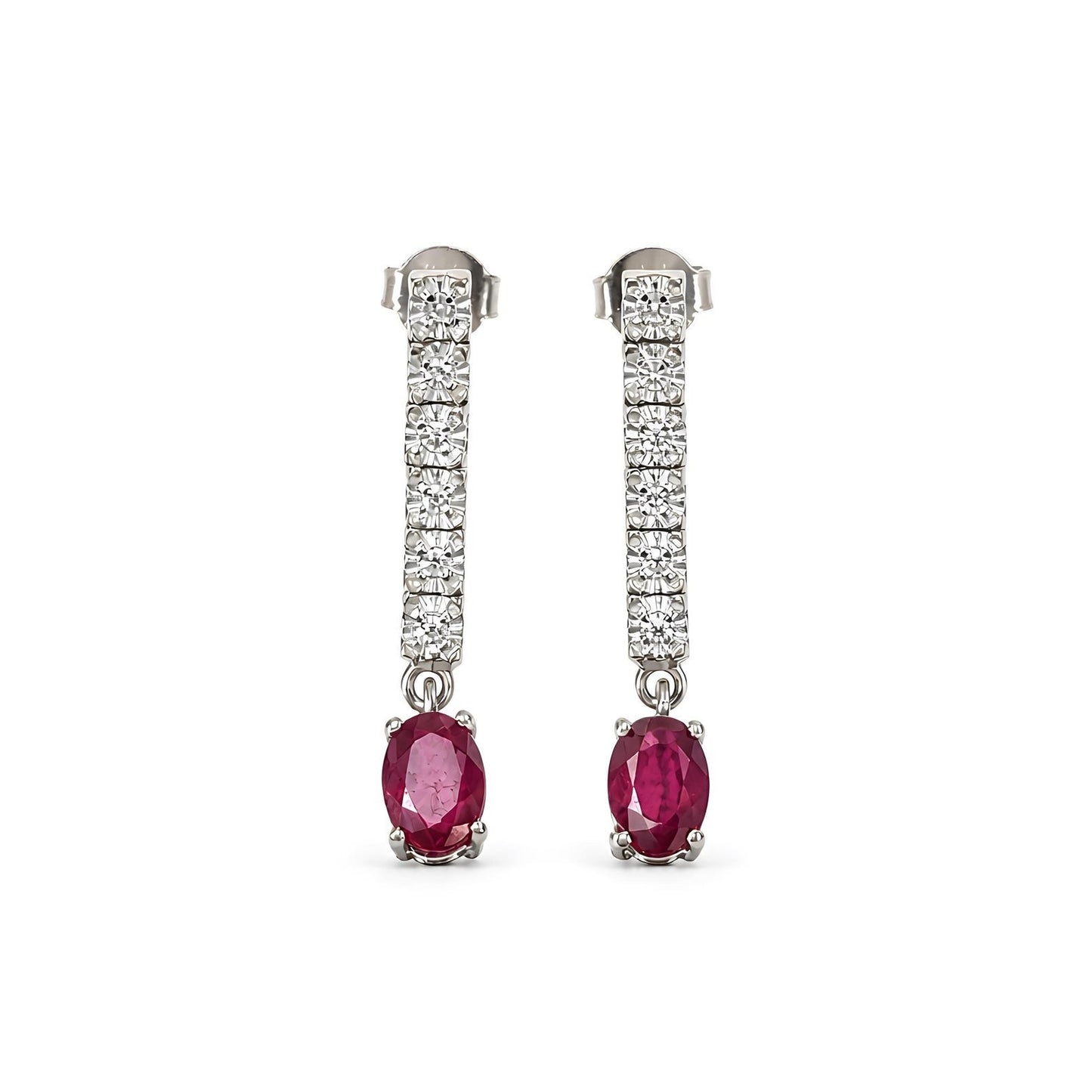 3.80gms Natural Ruby Gemstone CZ 925 Sterling Silver Prong Set Push Back Earring 1.25"