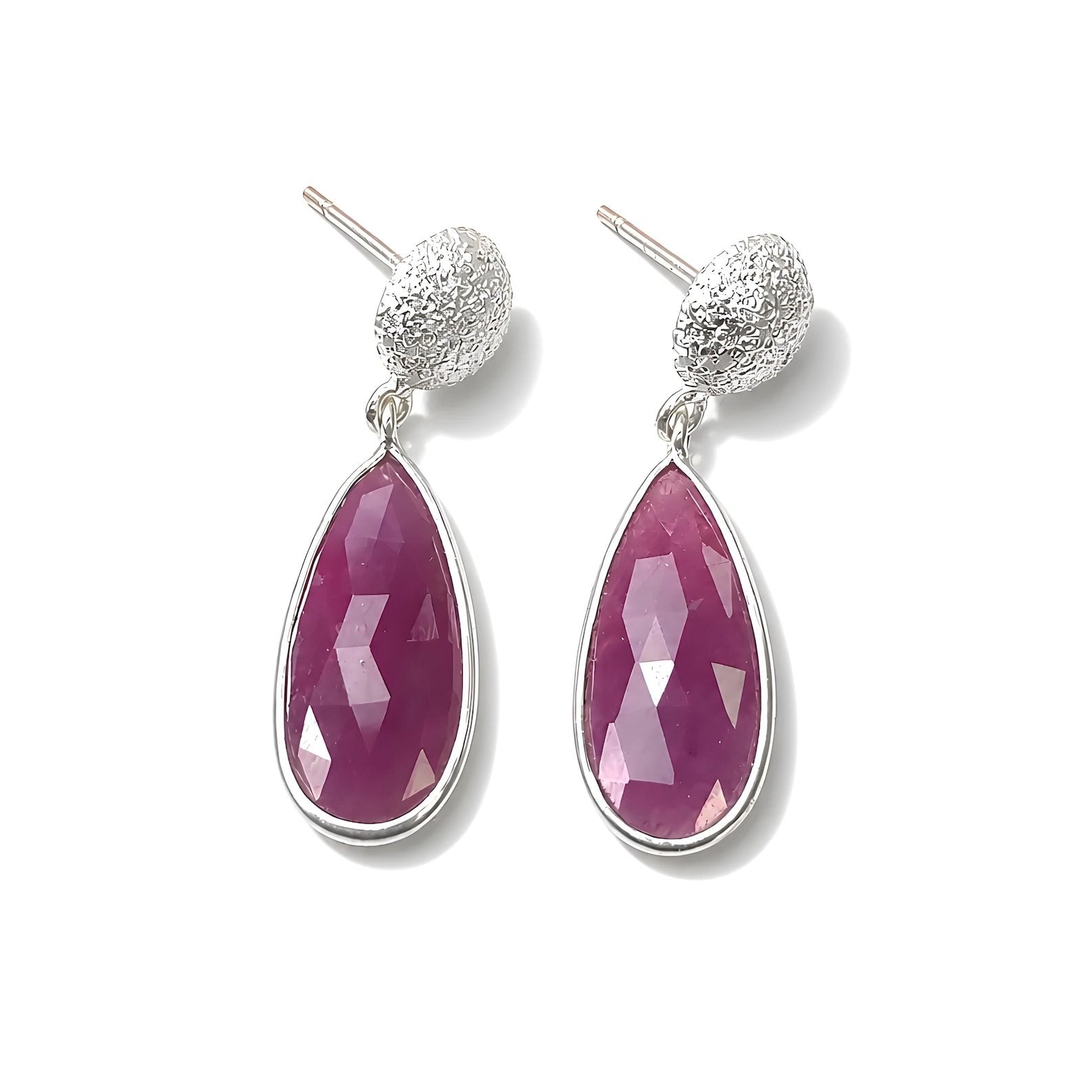 Ruby Gemstone CZ Silver Earring