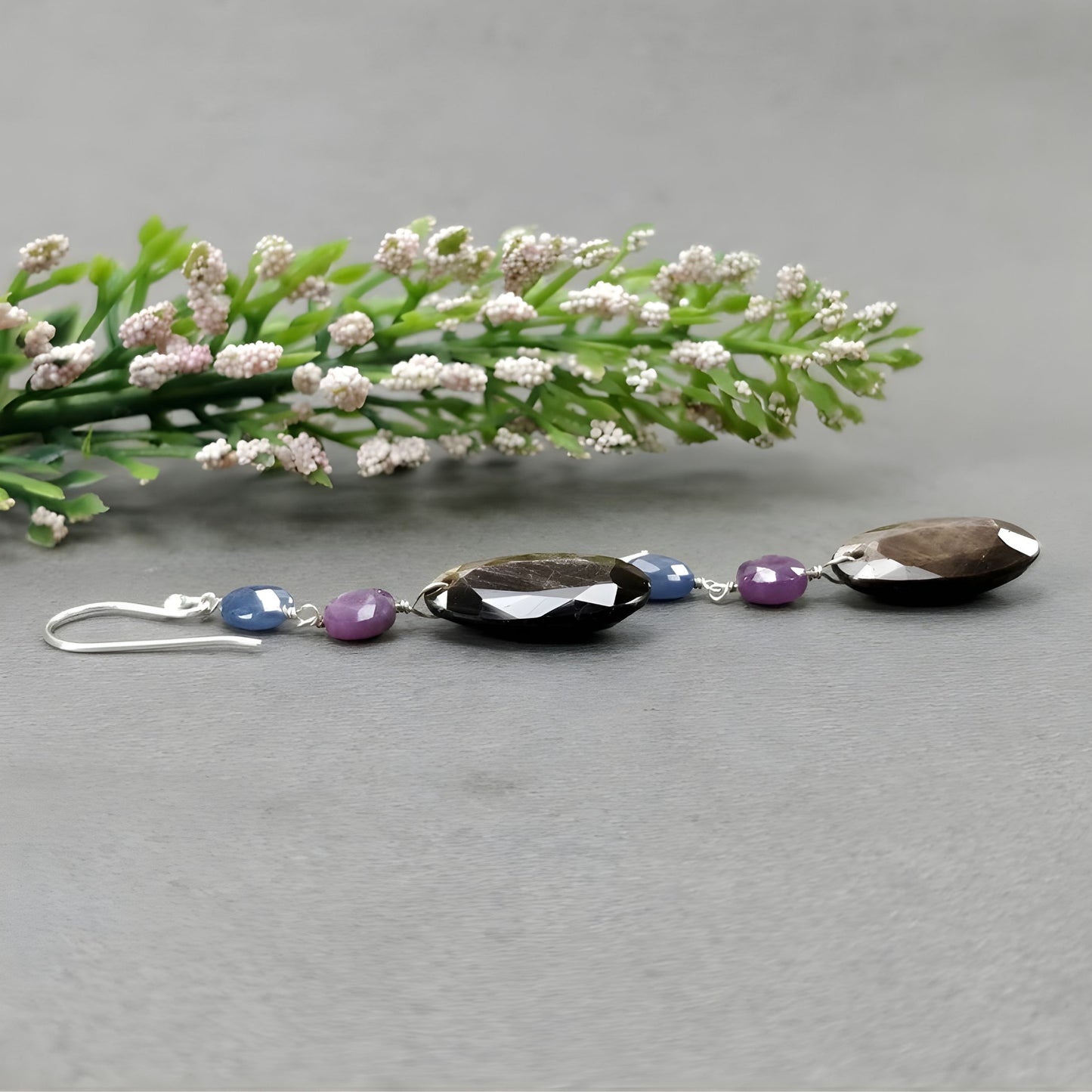 30.10cts Sapphire Gemstone Earring Natural 925 Sterling Silver Drop Dangle Hook Earring