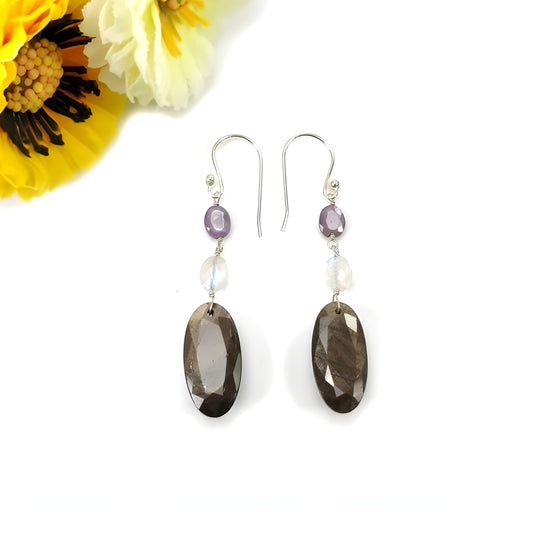 sapphire, moonstone earring