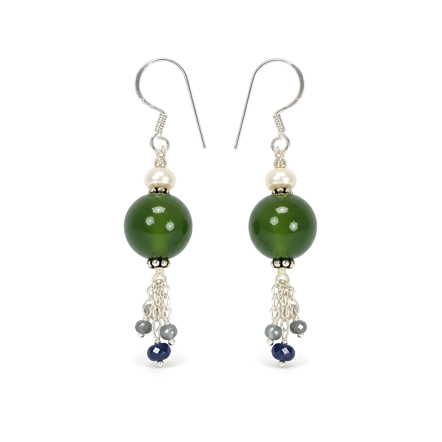 Serpentine Plain Beads Silver Earring