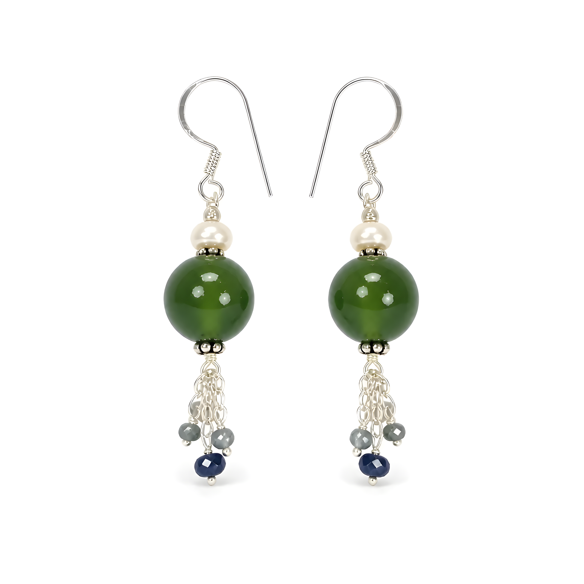 Serpentine Plain Beads Silver Earring