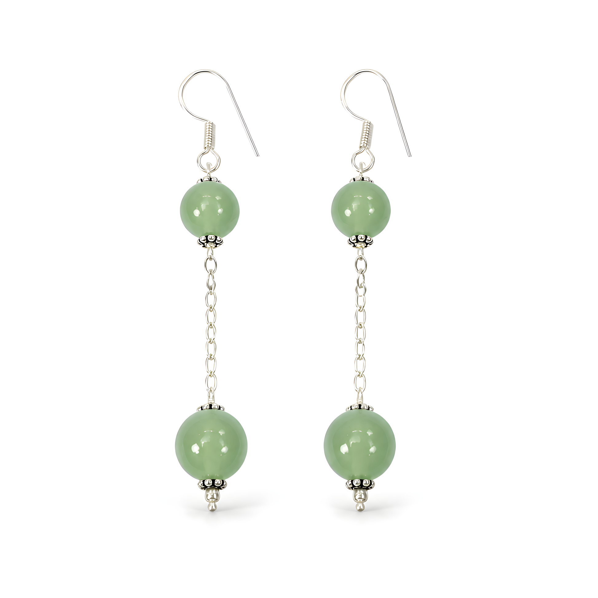 Serpentine Plain Beads Silver Earring