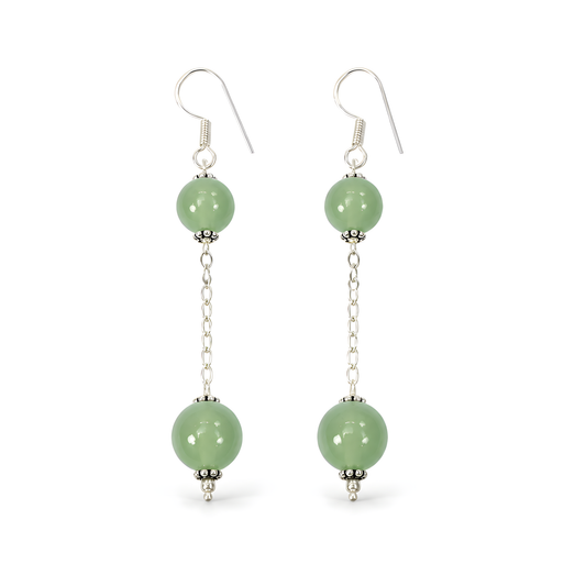 Serpentine Plain Beads Silver Earring