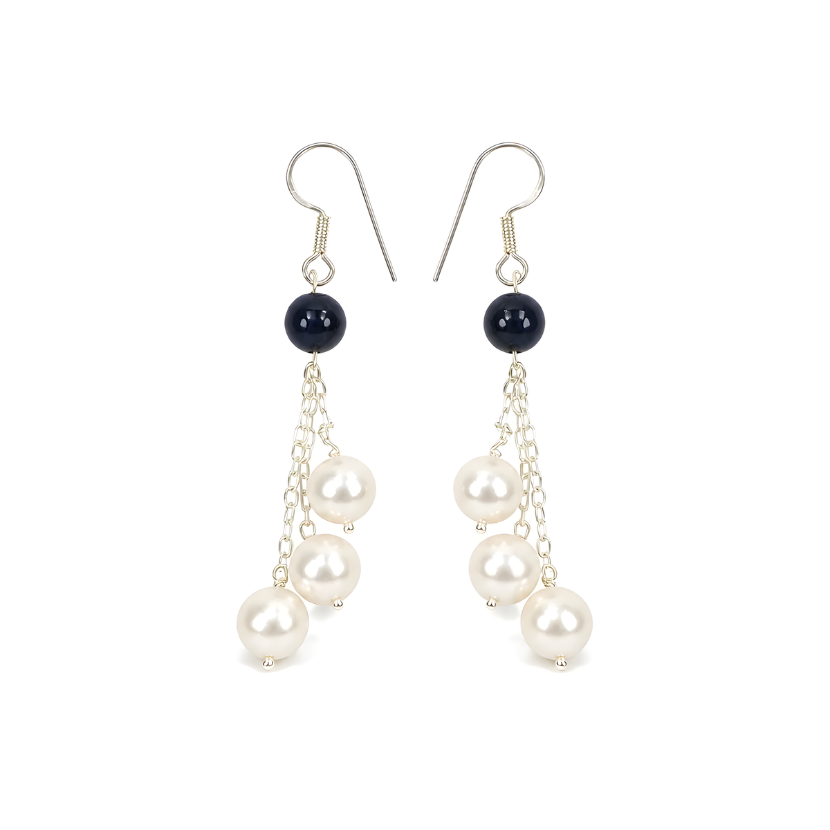 Pearl, Sapphire Gemstone Silver Earring