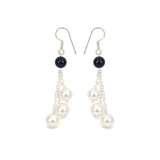 Pearl, Sapphire Gemstone Silver Earring