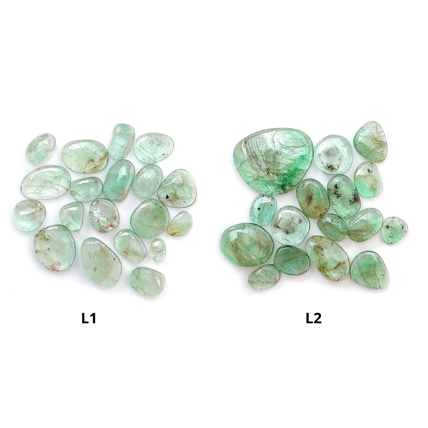 Emerald Gemstone Cabochon: Natural Untreated Unheated Emerald Fancy Shape 16pcs, 19pcs Lot for Jewelry May Birthstone