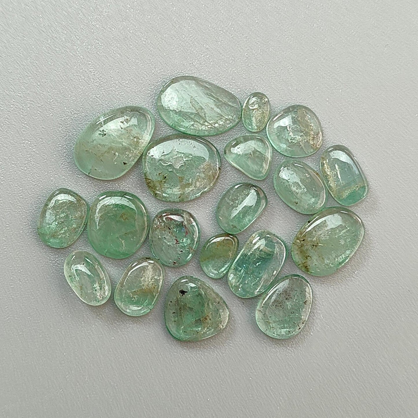 Emerald Gemstone Cabochon: Natural Untreated Unheated Emerald Fancy Shape 16pcs, 19pcs Lot for Jewelry May Birthstone