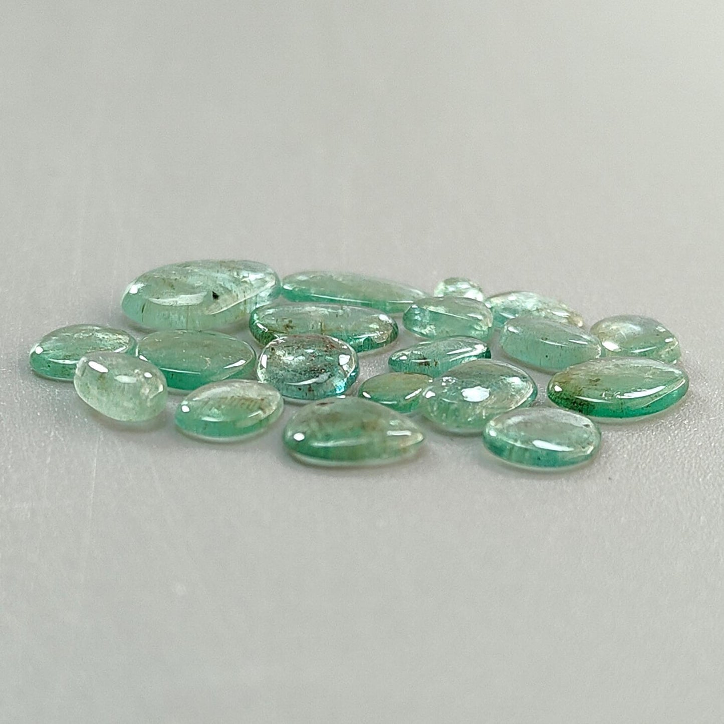 Emerald Gemstone Cabochon: Natural Untreated Unheated Emerald Fancy Shape 16pcs, 19pcs Lot for Jewelry May Birthstone