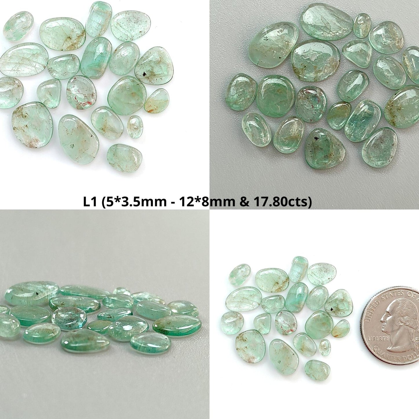 Emerald Gemstone Cabochon: Natural Untreated Unheated Emerald Fancy Shape 16pcs, 19pcs Lot for Jewelry May Birthstone
