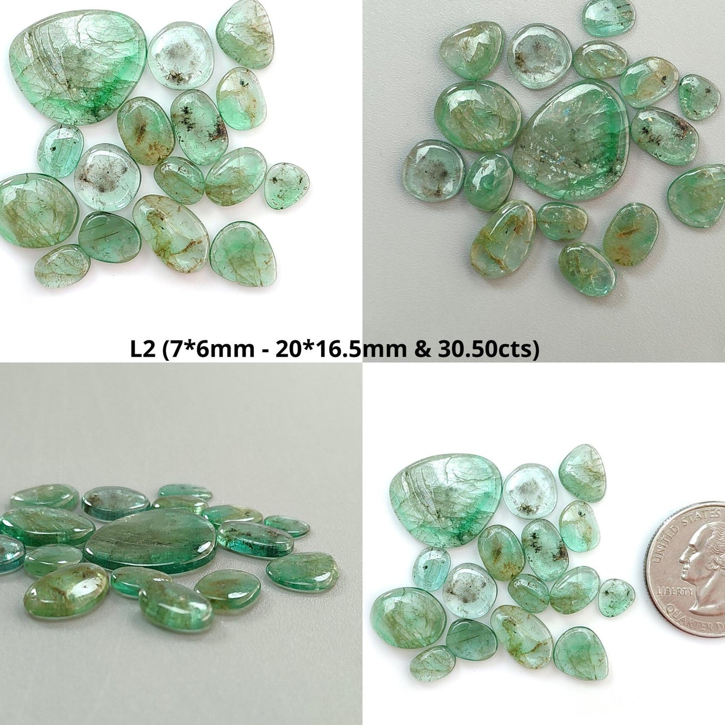 Emerald Gemstone Cabochon: Natural Untreated Unheated Emerald Fancy Shape 16pcs, 19pcs Lot for Jewelry May Birthstone