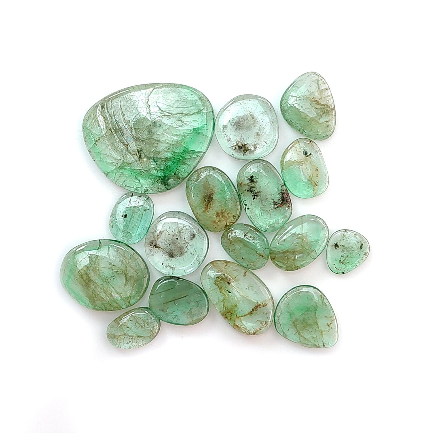 Emerald Gemstone Cabochon: Natural Untreated Unheated Emerald Fancy Shape 16pcs, 19pcs Lot for Jewelry May Birthstone