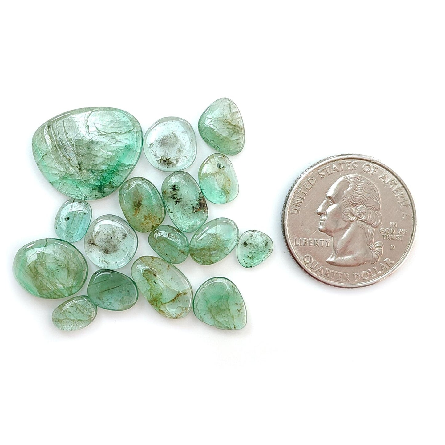 Emerald Gemstone Cabochon: Natural Untreated Unheated Emerald Fancy Shape 16pcs, 19pcs Lot for Jewelry May Birthstone