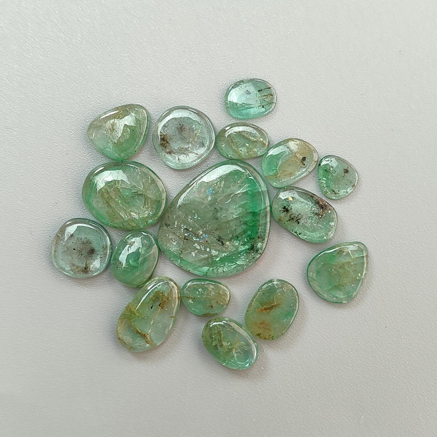 Emerald Gemstone Cabochon: Natural Untreated Unheated Emerald Fancy Shape 16pcs, 19pcs Lot for Jewelry May Birthstone